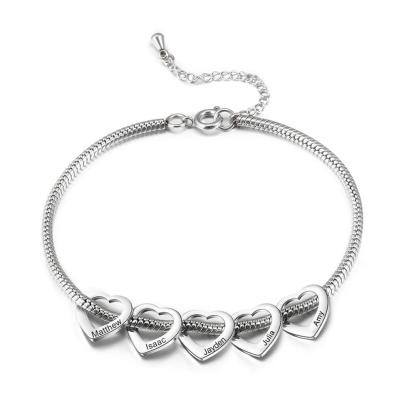 Personalised Love Anklet with 5 Heart Charms Engraved Name Anklet Gifts for Her-Jessemade AU