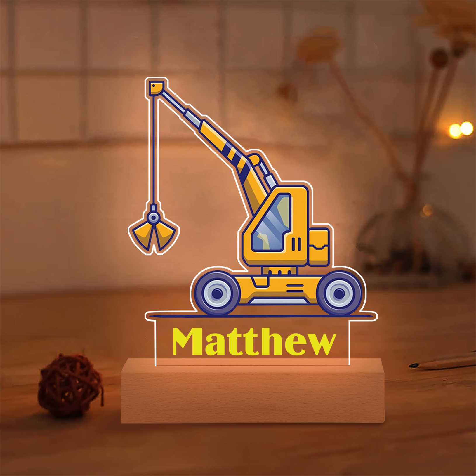 Crane Truck Personalised LED Night Light Custom Name Night Lamp Nursery Night Light Gifts For Baby Boys-Jessemade AU