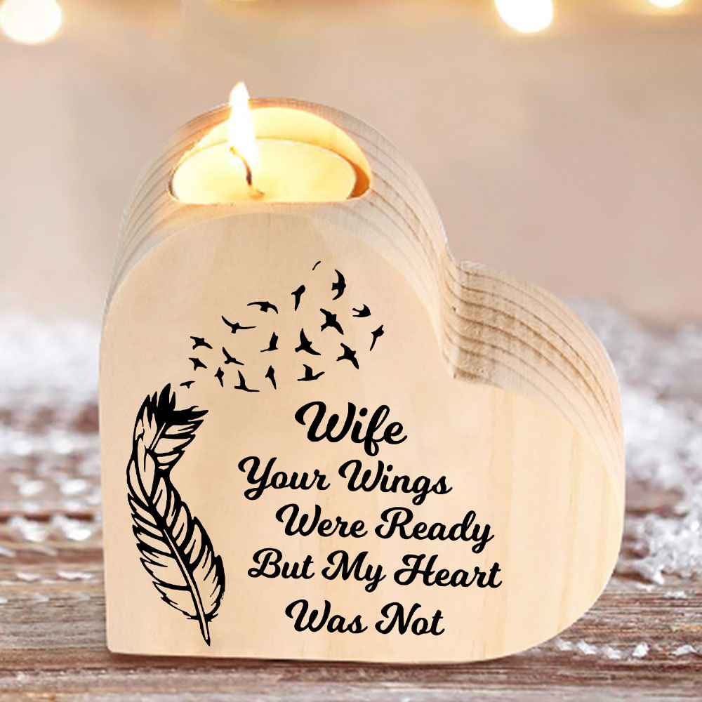 To My Wife Wooden Heart Candle Holder Memorial Candlesticks "Your Wings Were Ready"-Jessemade AU