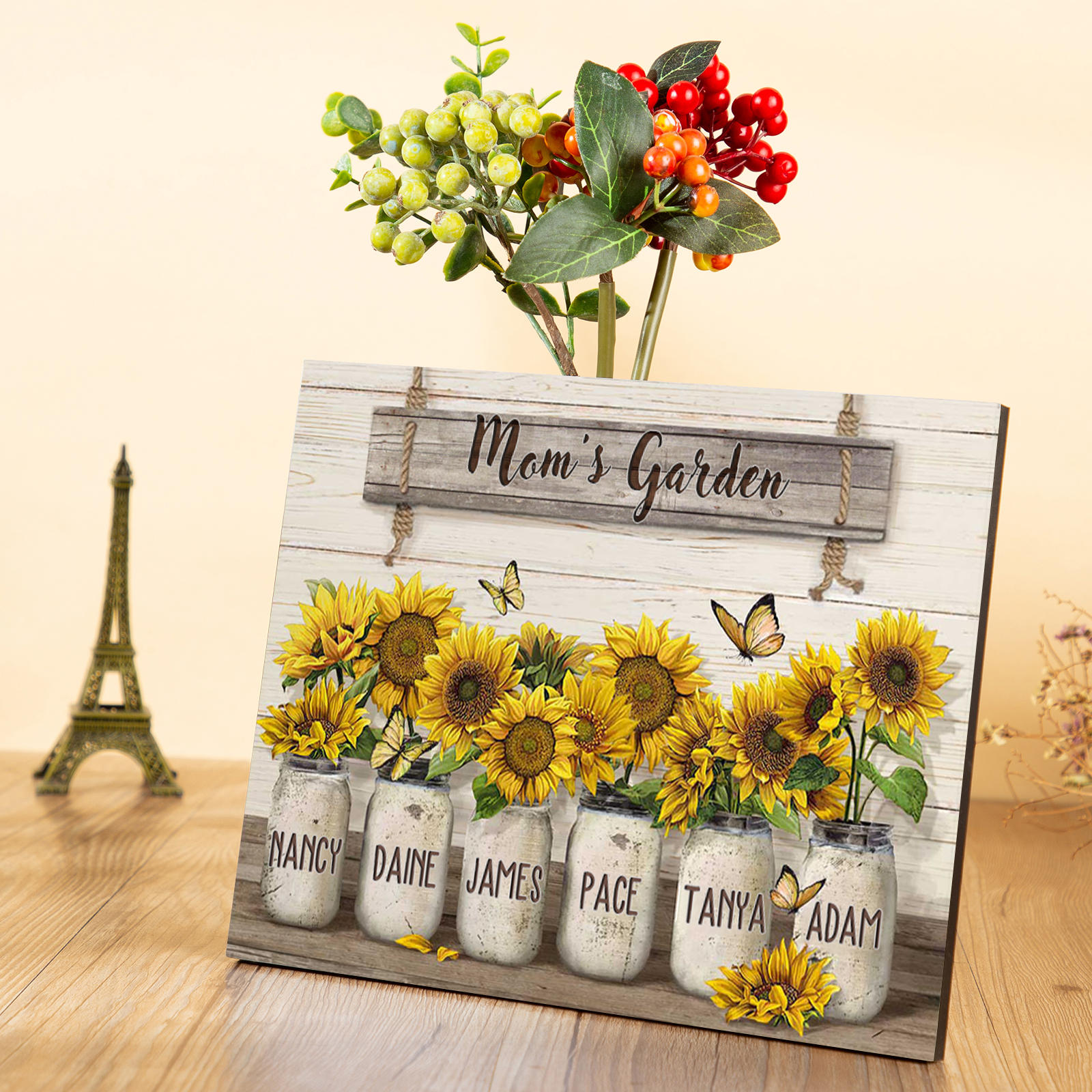 6 Names - Personalised Wooden Plaque Sunflowers Customised with Text Home Decoration Gift for Mother/Grandma-Jessemade AU