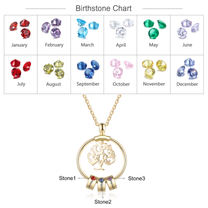 Personalised Family Necklace and Leather Bracelet Set with 3 Birthstones 3 Names Christmas Gift for Loved Ones-Jessemade AU