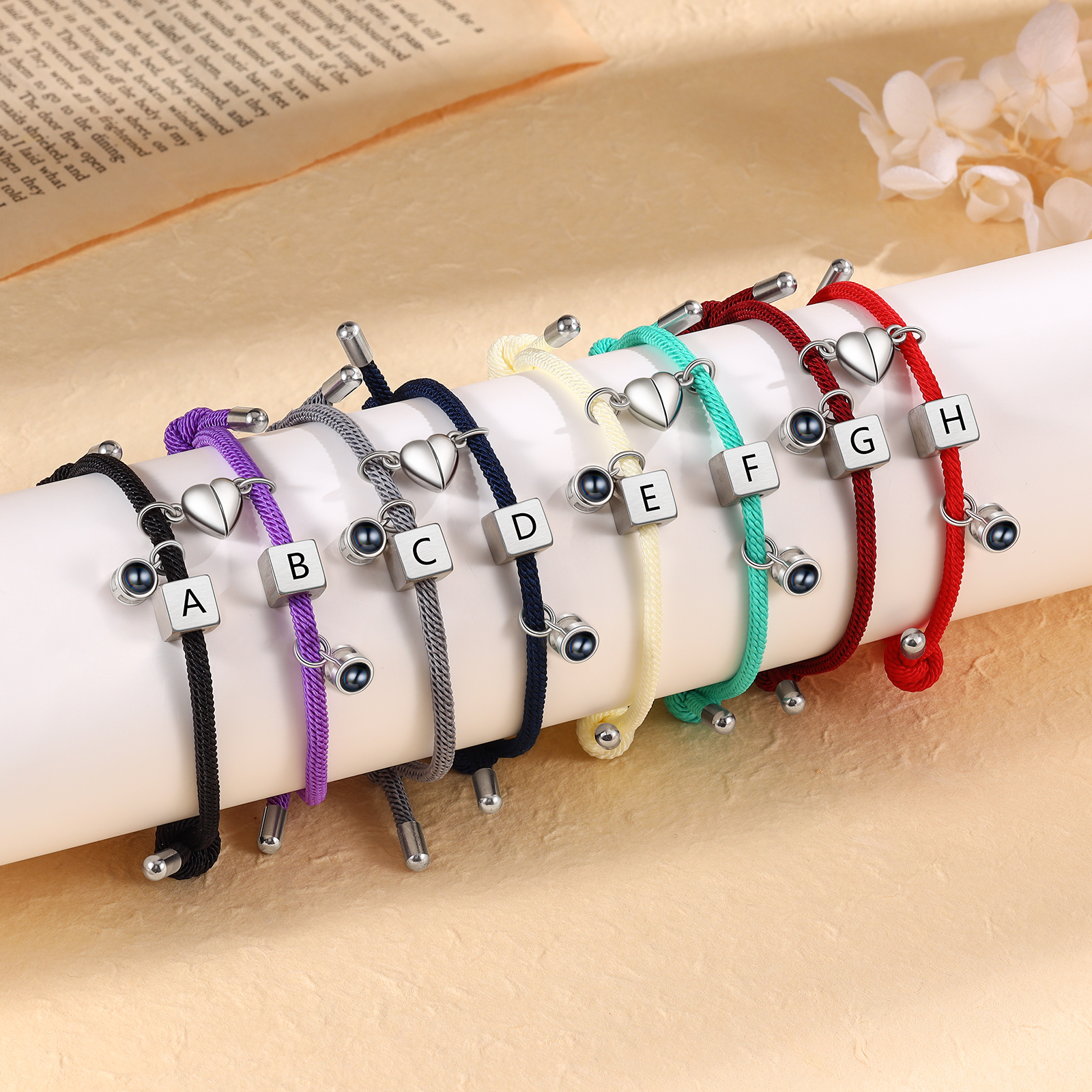 Personalised Photo Projection Bracelet Set Custom 2 Letters Magnetic Bracelet Matching Gifts for Couples-Jessemade AU