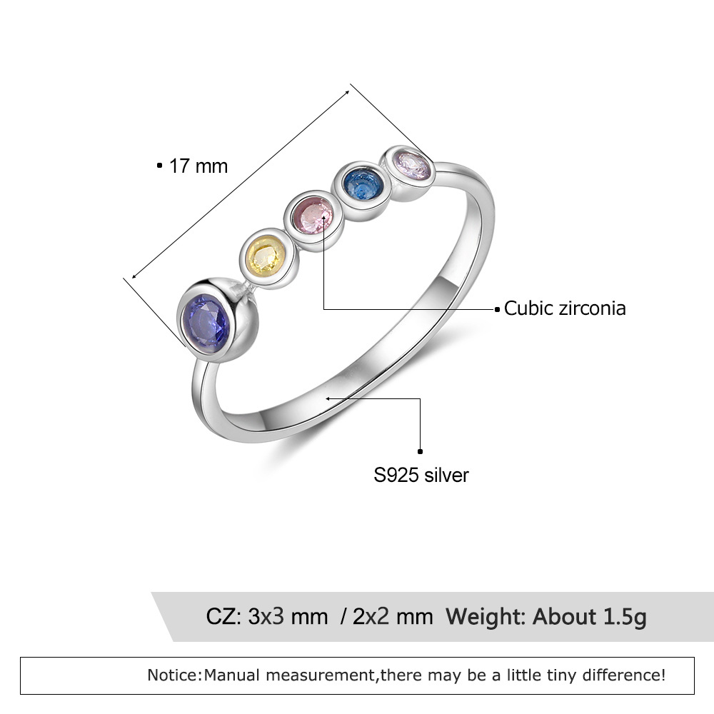 S925 Silver Ring Personalised 3-5 Birthstones Family Ring With Names Gifts For Her-Jessemade AU