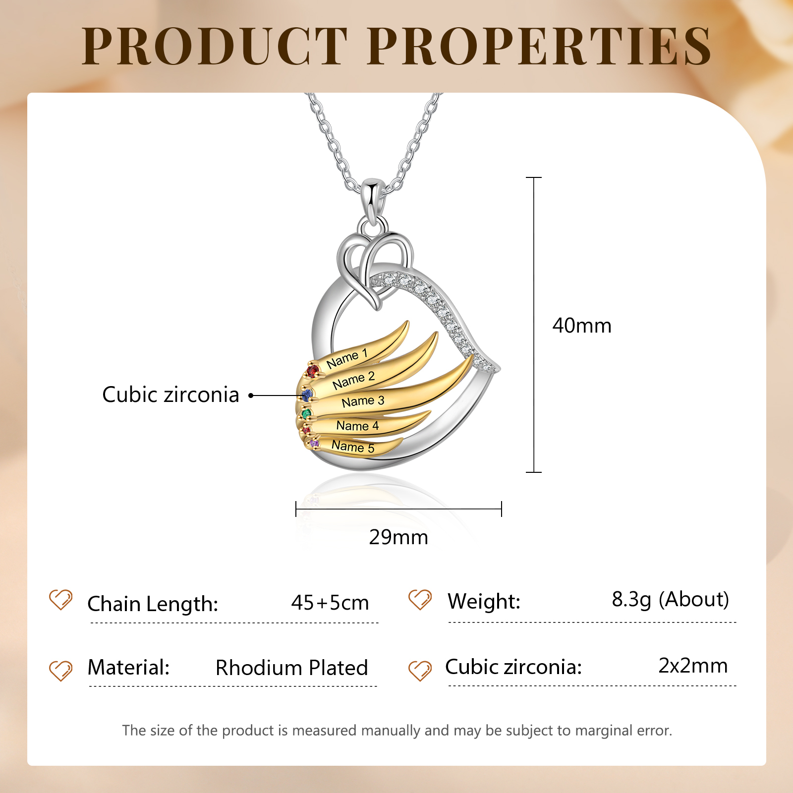 Personalised Golden Intertwined Heart Pendant Necklace Custom 5 Birthstones & 5 Names Necklace Gifts for Her-Jessemade AU