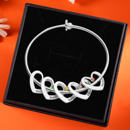 Personalised Heart Bangle With 4 Names and Birthstones Bangle Bracelet Mother's Day Gifts For women-Jessemade AU