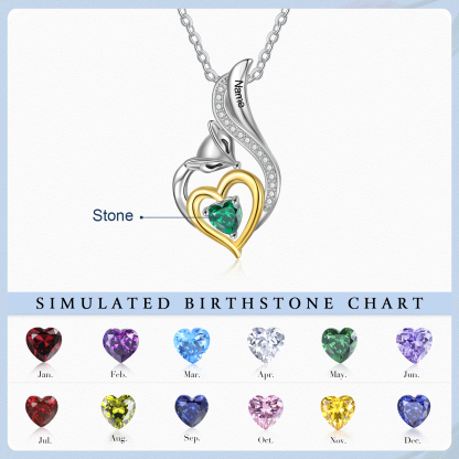 Personalised Heart Fox Necklace with Birthstone Engraved Name Gifts for Her-Jessemade AU
