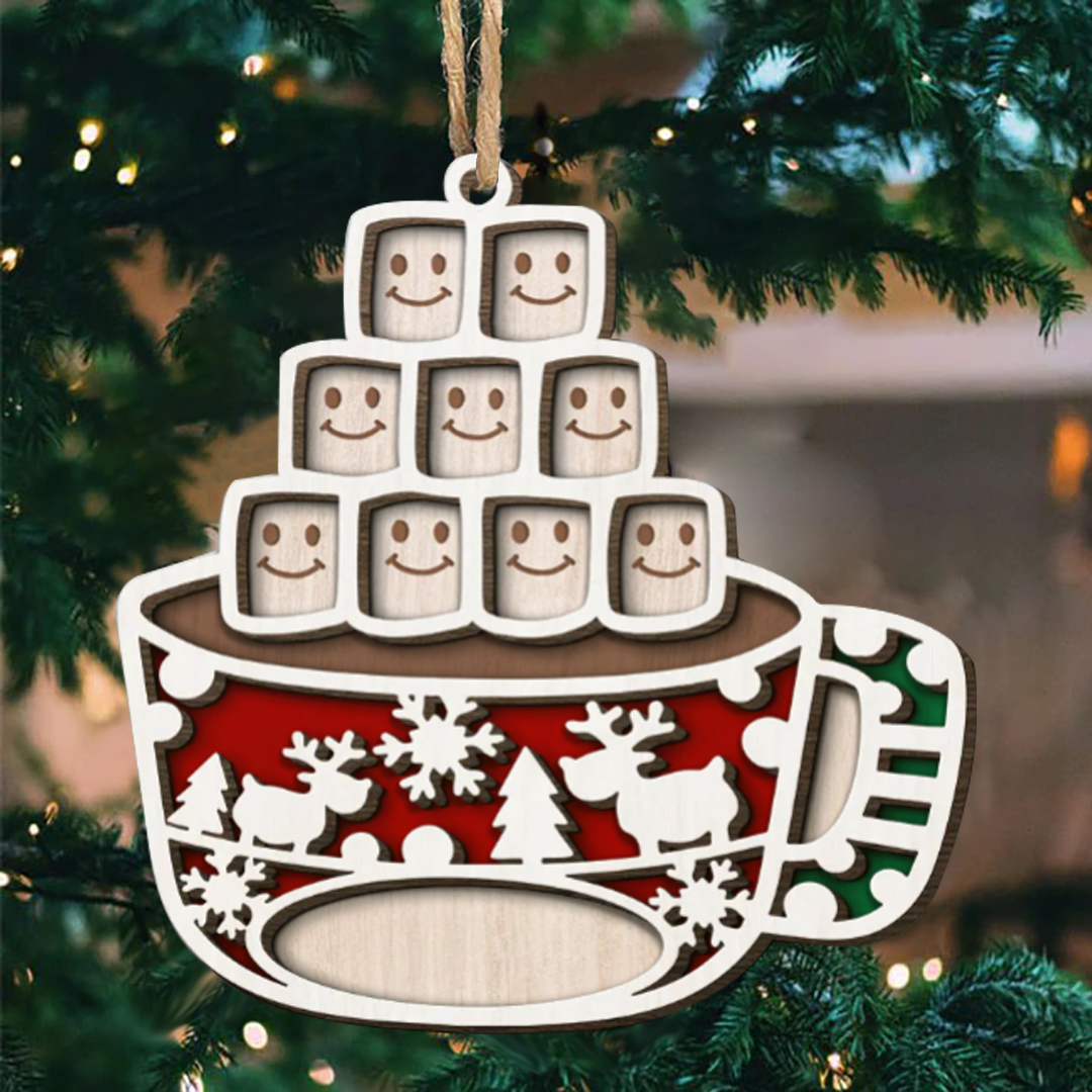 Christmas Family Ornament Custom 1 Name Coffee Cup Layered Wood Christmas Ornament-Jessemade AU