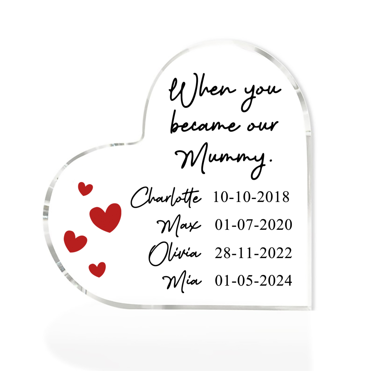 Personalised Name Acrylic Heart Keepsake Custom 4 Texts Ornaments Gifts - When You Became Our Mummy-Jessemade AU