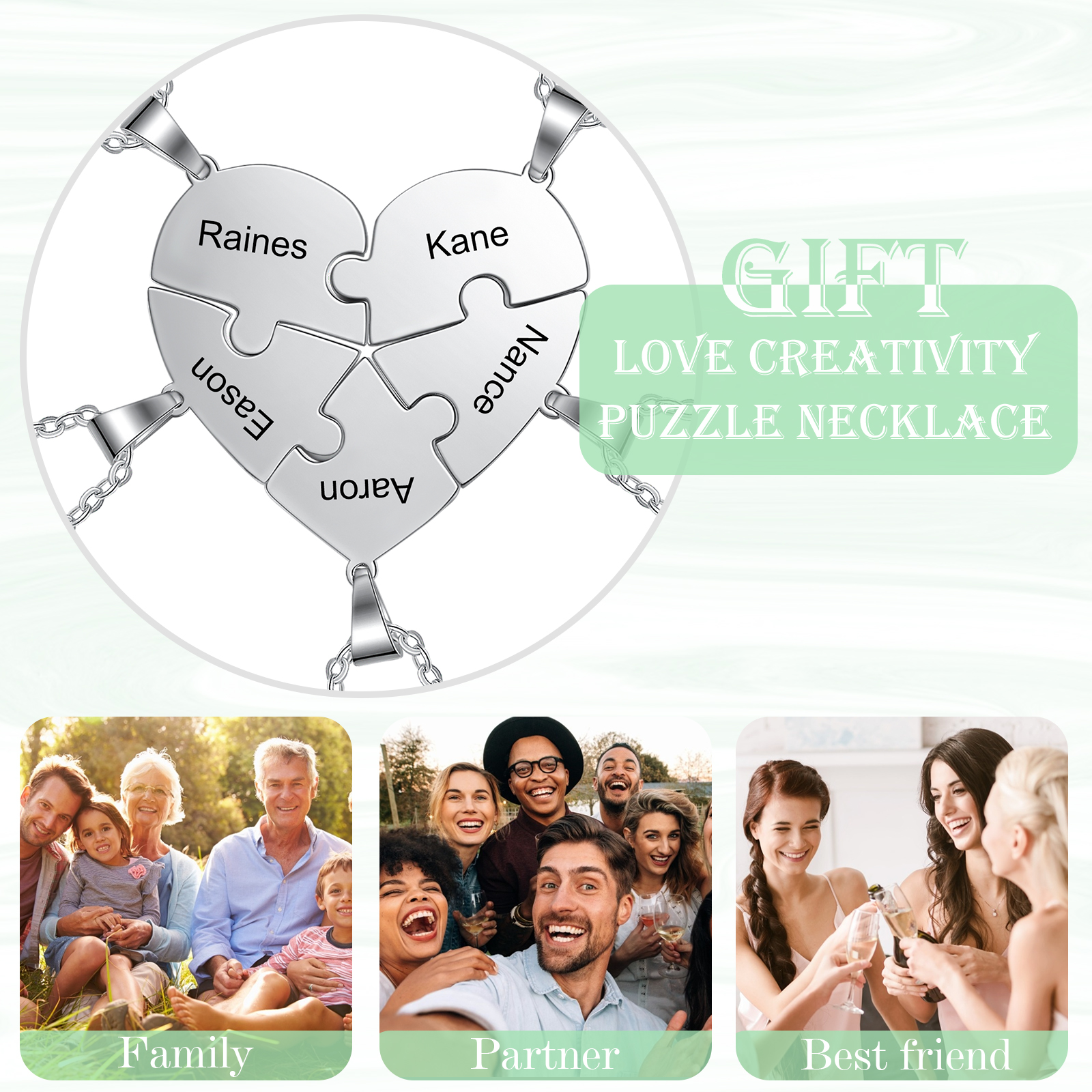 Personalised Heart Puzzle Necklace With 5 Names Gifts For Her-Jessemade AU