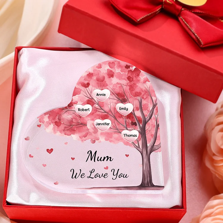 5 Names - Personalised Acrylic Heart Keepsake Custom Text Pink Tree Ornaments Gifts for Grandma/Mother-Jessemade AU