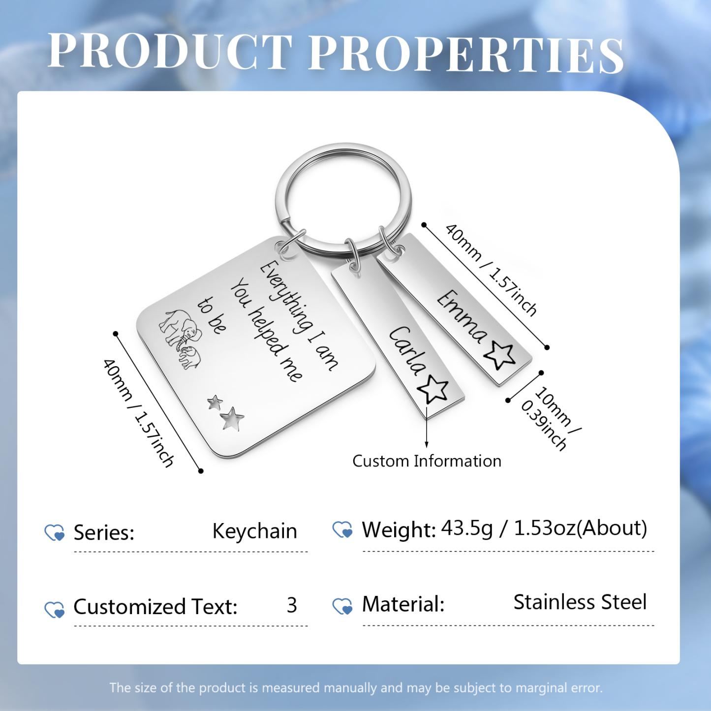 Personalised 2 Names & 1 Text Keychain Elephant Family Keychain Gifts for Father/Mother/Grandma/Grandpa-Jessemade AU