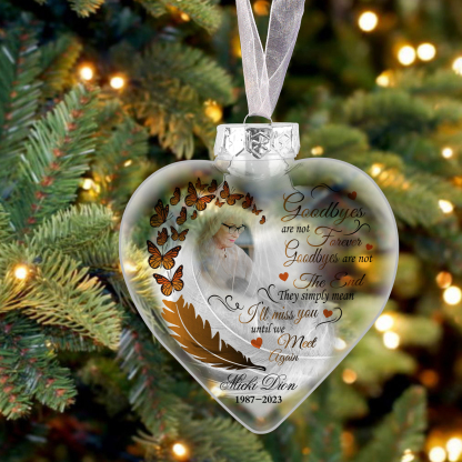 Heart Christmas Memorial Ornaments Custom Name & Date & Photo Feather Ornament Commemorate Deceased Loved Ones - Goodbyes Are Not Forever-Jessemade AU