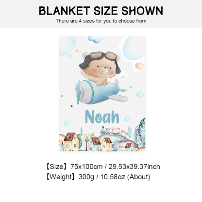 Personalised Bear Blanket Custom Name Cute Cartoon Blanket-Jessemade AU