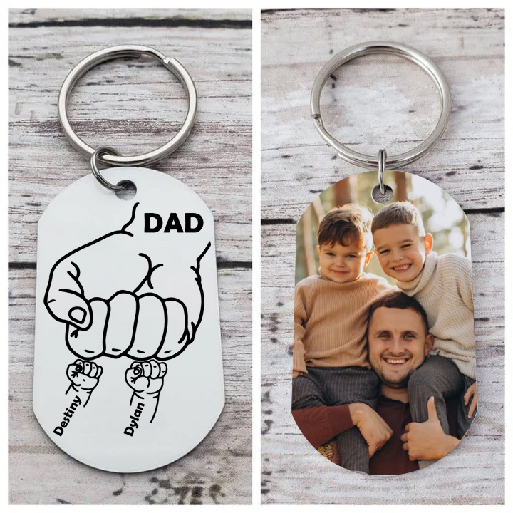 Dad Fist Bump Personalised Photo Keychain Engrave 2 Names Father's Day Gifts-Jessemade AU