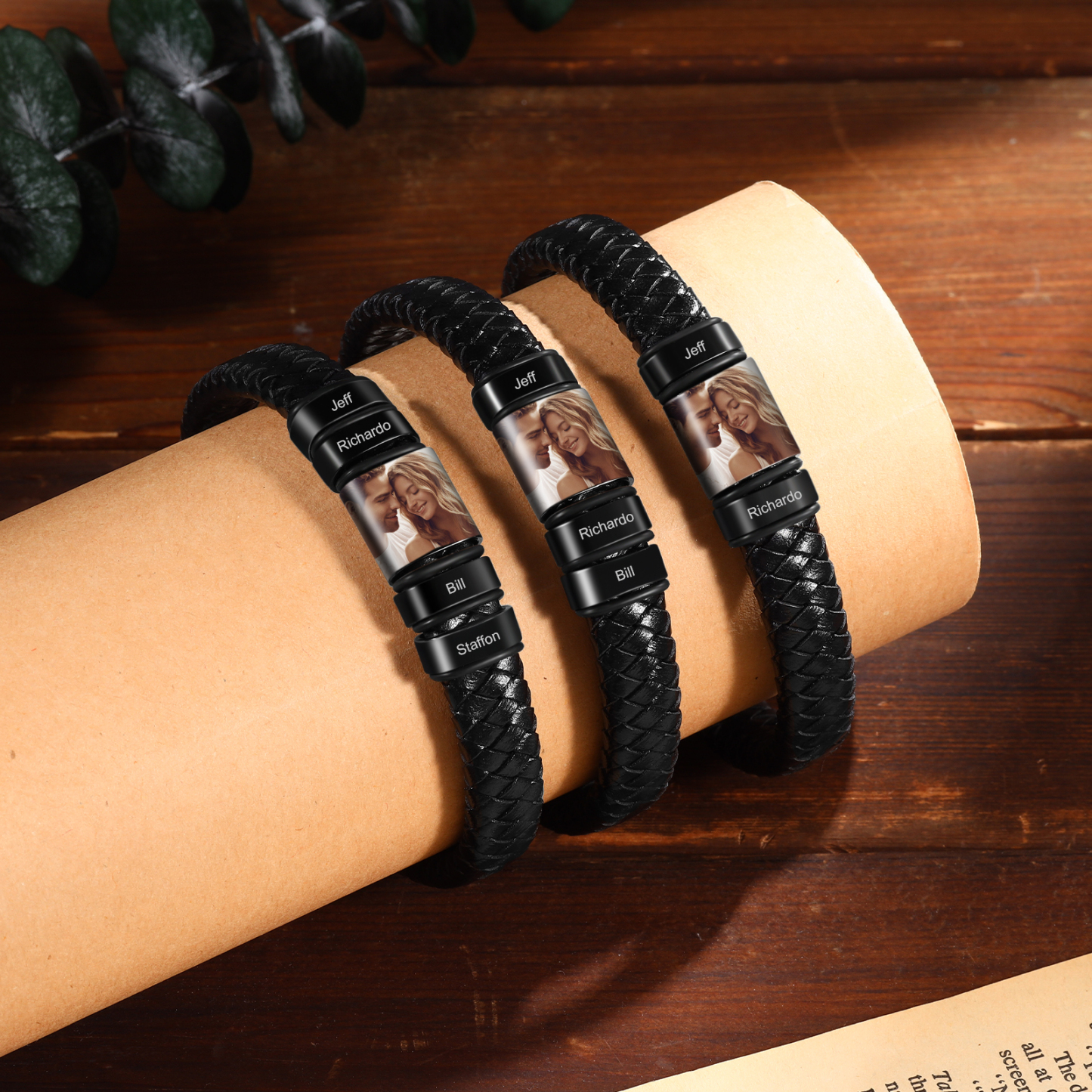 2 Names - Personalised Men's Leather Bracelet Custom Photo Braided Bracelet Gift for Him-Jessemade AU