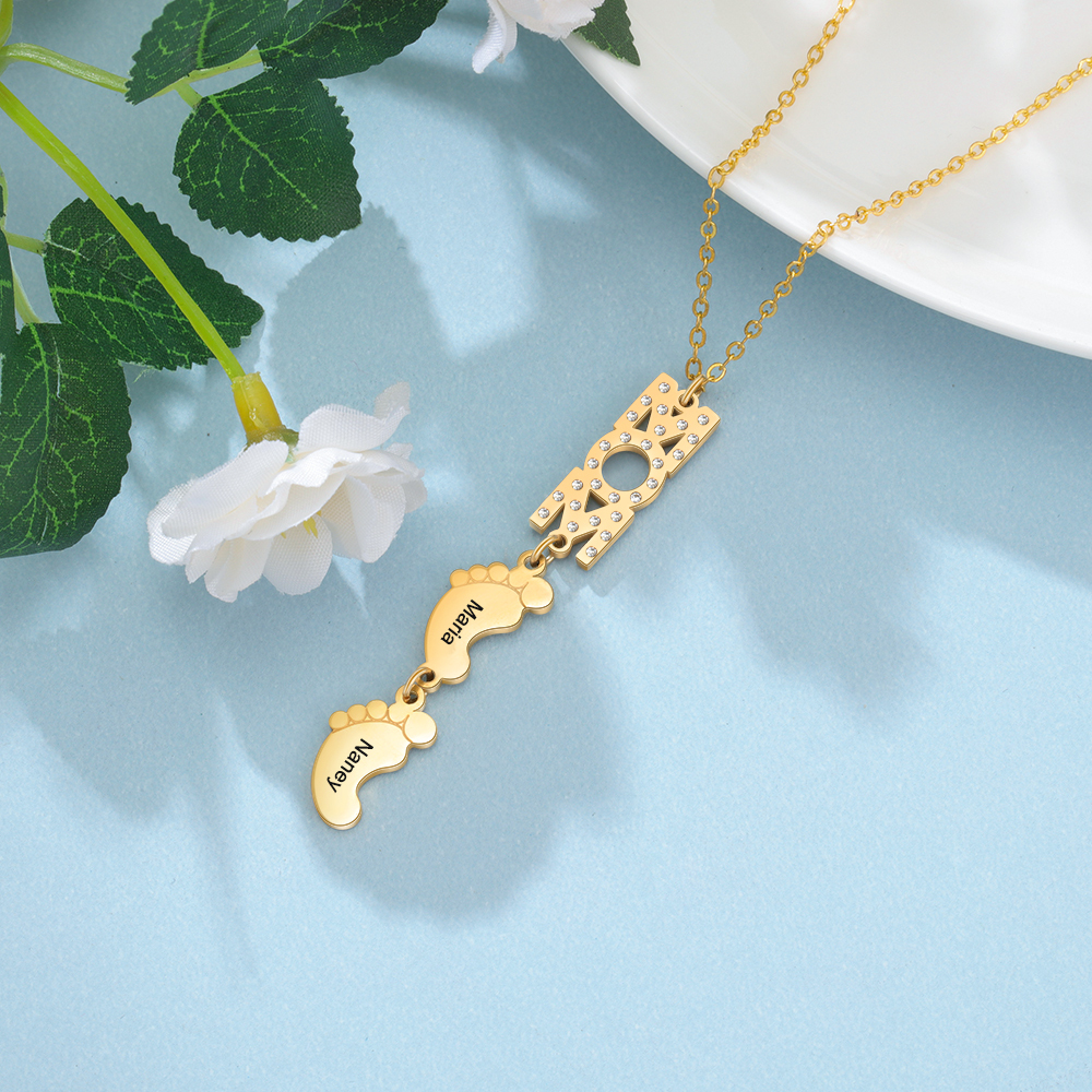 Mother's Day Gifts Personalised Baby Feet Mother Necklace Engraved 2 Names Necklace Gifts For Mom-Jessemade AU