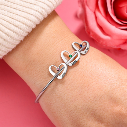 Personalised Heart Bangle With 4 Names and Birthstones Bangle Bracelet Mother's Day Gifts For women-Jessemade AU
