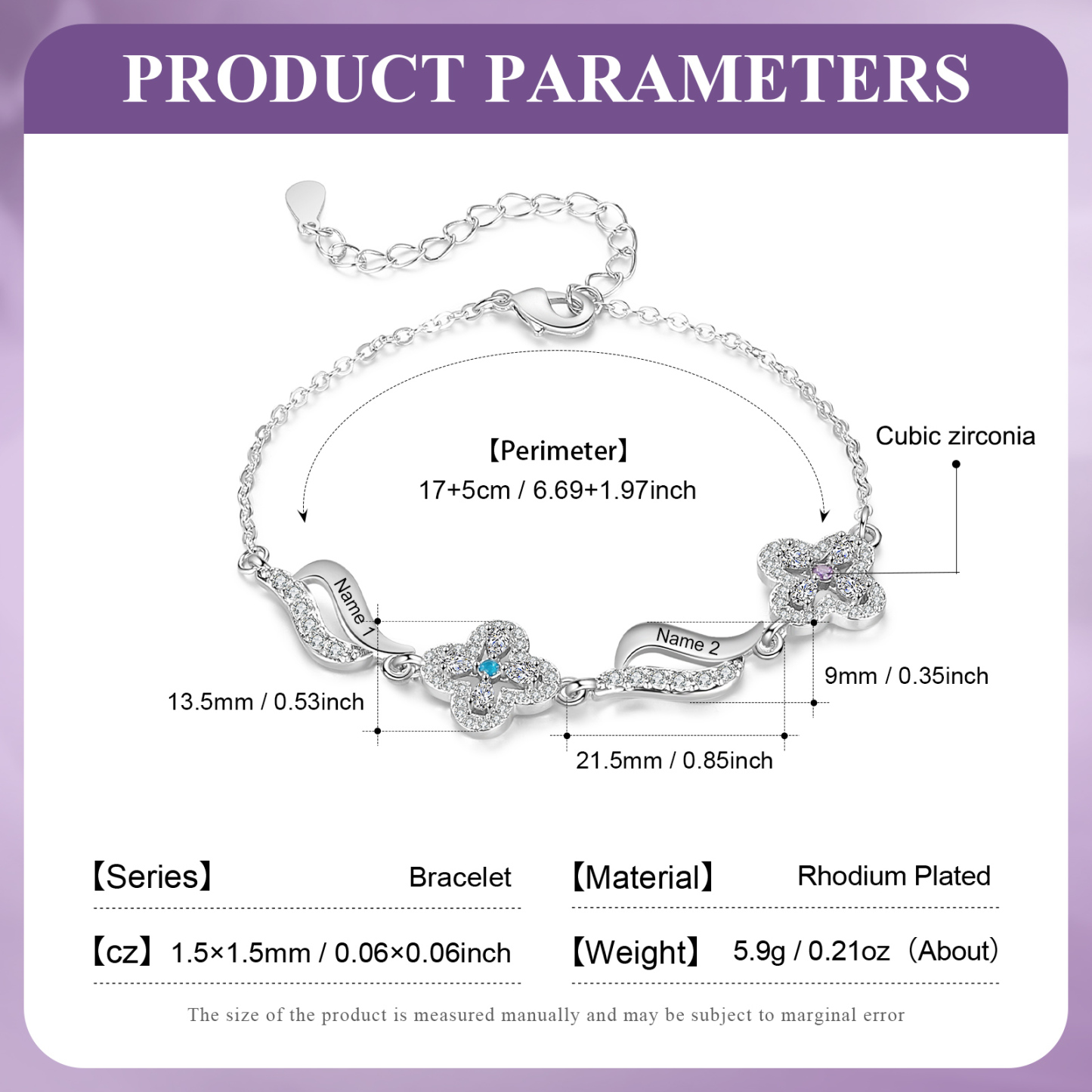 Personalised 2 Birthstones Engraved 2 Names Bracelet Women's Bracelets Birthday Gift for Her-Jessemade AU