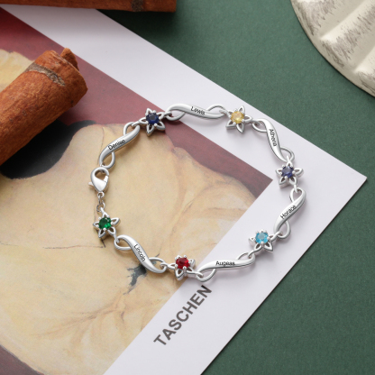 Personalised Star Bracelet With 6 Birthstones Engraved Names Bracelet Gift For Women-Jessemade AU
