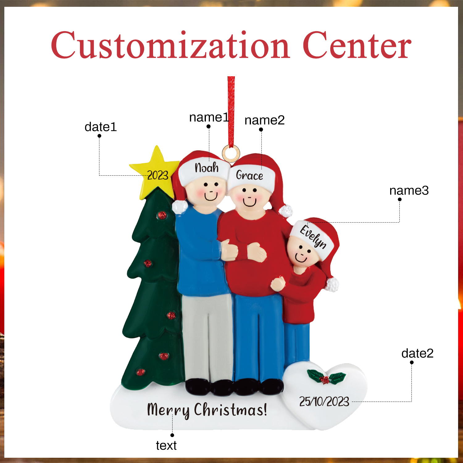 3 Names - Personalised Wooden Christmas Ornaments Customised Text & Date Xmas Decor Gifts for Family Friends-Jessemade AU