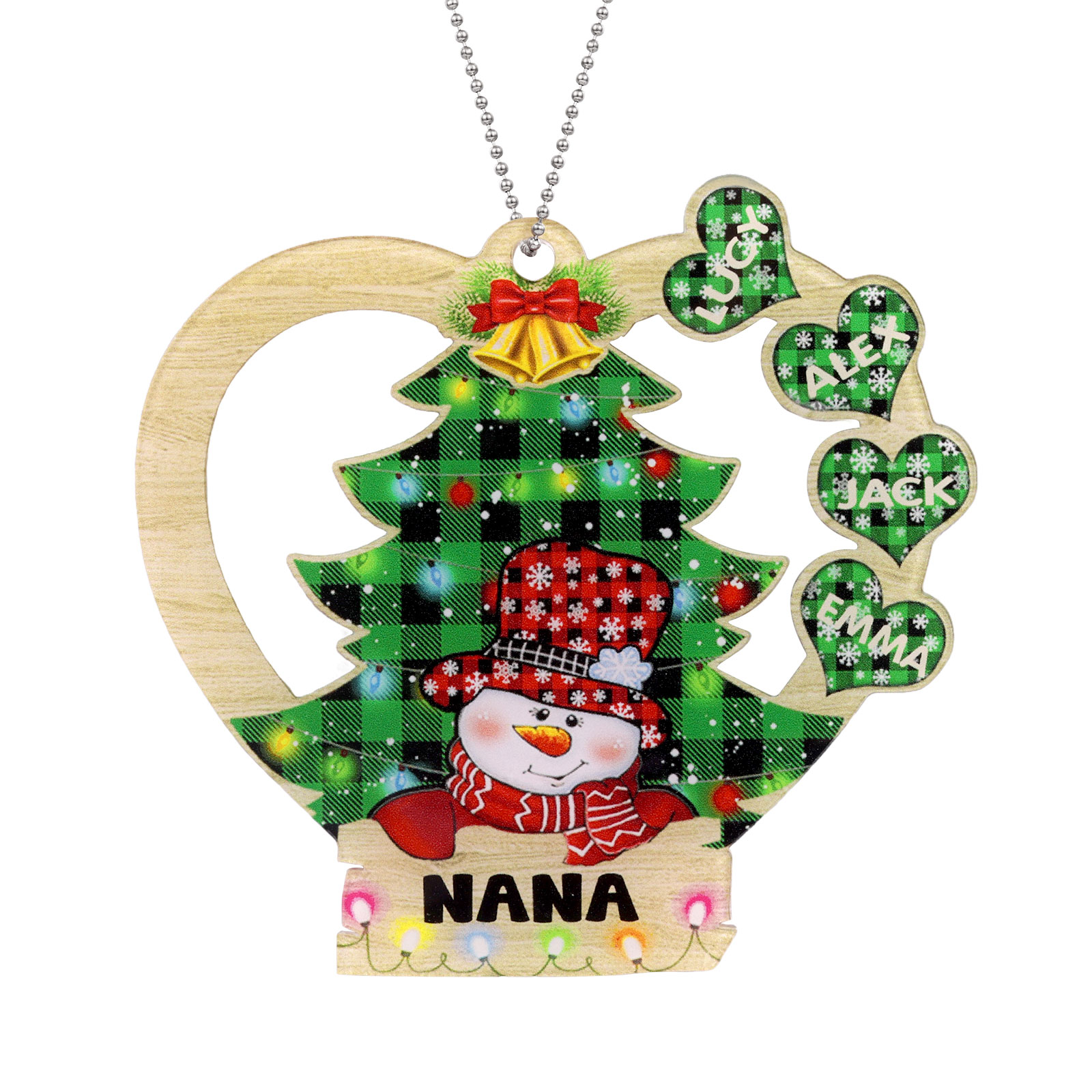 4 Names - Personalised Heart Christmas Tree Ornament Customised Name & Text Acrylic Snowman Hanging Ornaments Gift for Family-Jessemade AU