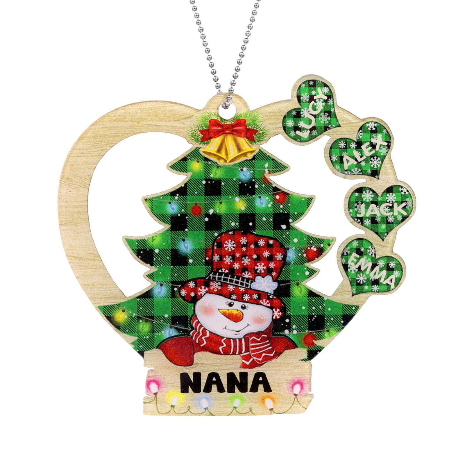 4 Names - Personalised Heart Christmas Tree Ornament Customised Name & Text Acrylic Snowman Hanging Ornaments Gift for Family-Jessemade AU