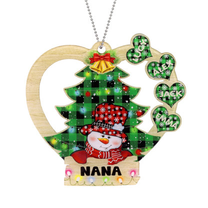 4 Names - Personalised Heart Christmas Tree Ornament Customised Name & Text Acrylic Snowman Hanging Ornaments Gift for Family-Jessemade AU
