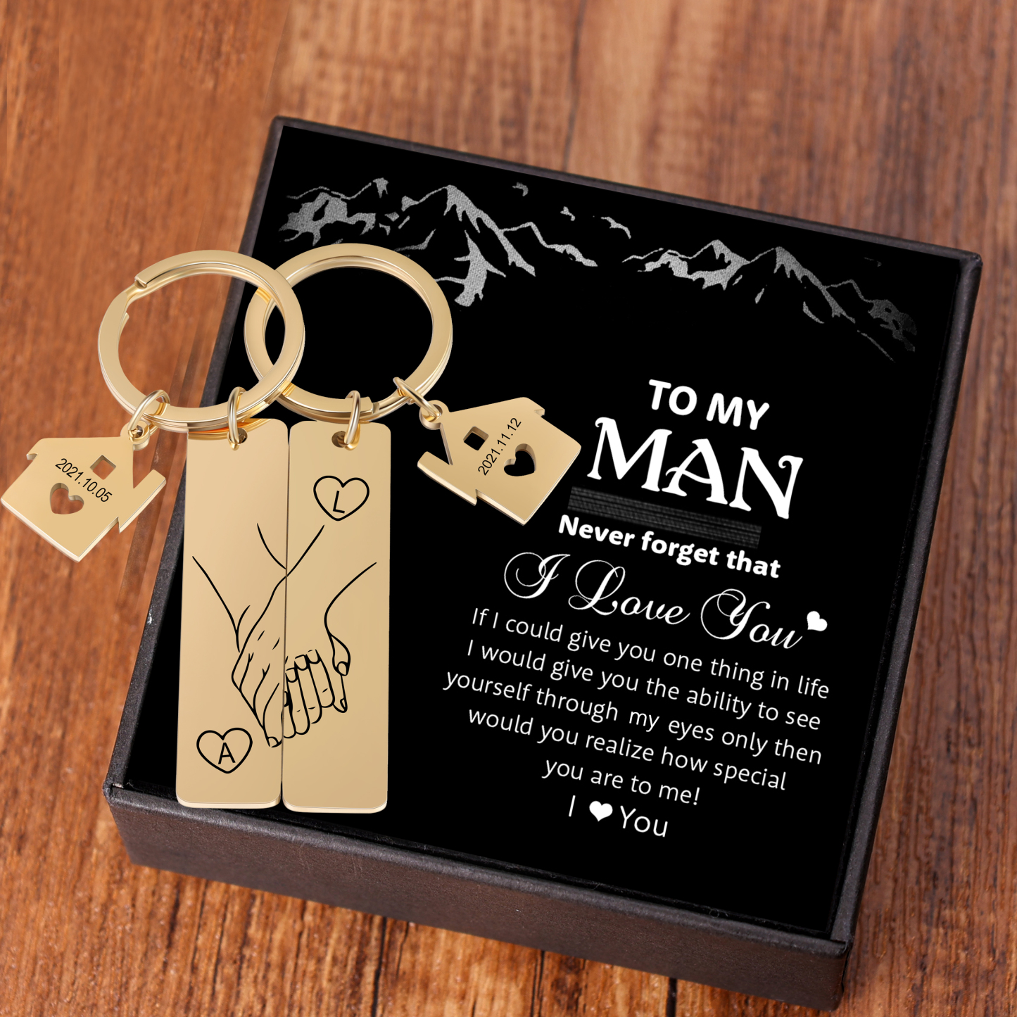 Holding Hands Couple Keychain Set Personalised Date Initial Matching Couple Gifts-Jessemade AU