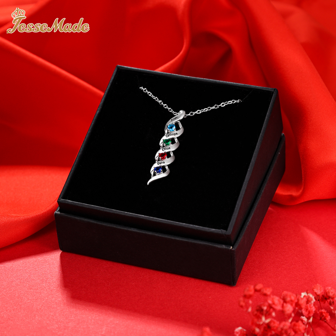 Personalised Necklace Cascading Pendant with 4 Birthstones Engraving 4 Names Gifts for Her-Jessemade AU