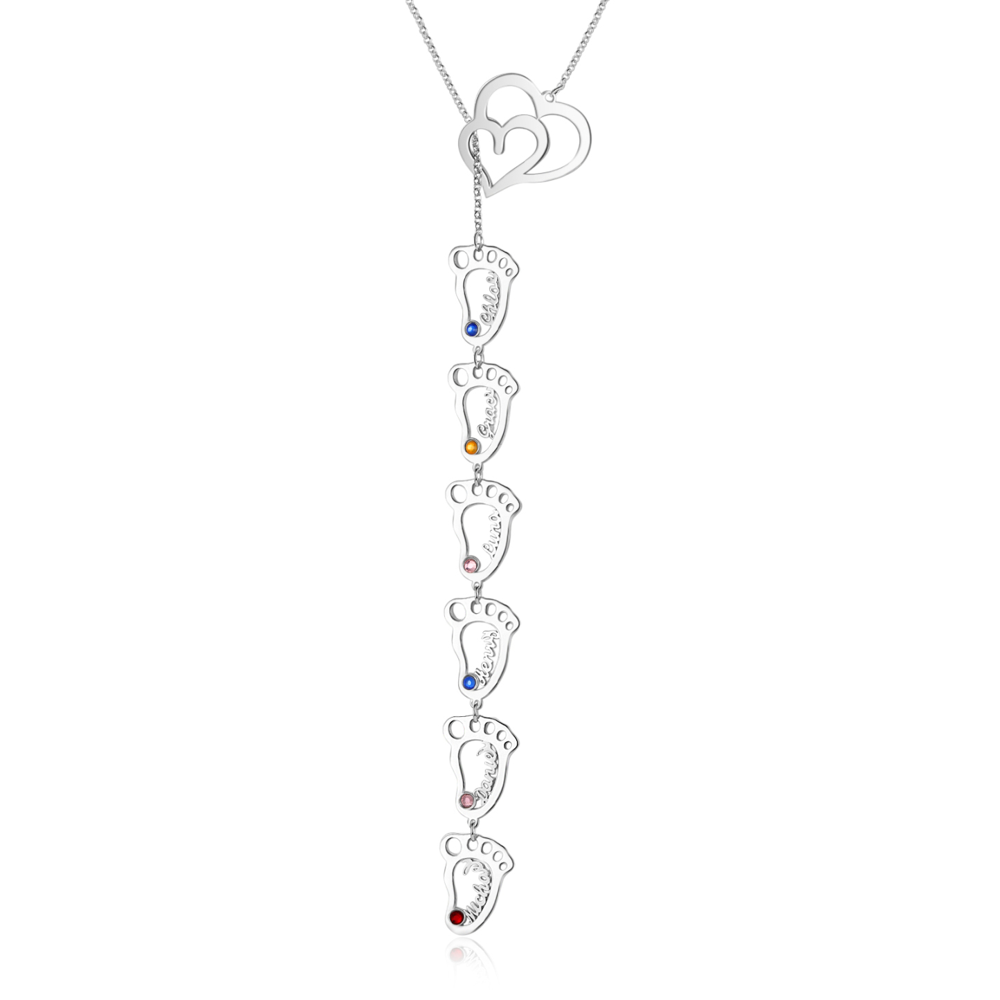 Personalised Baby Foot Necklace With Birthstones Custom 6 Names Necklace Gift For Mother-Jessemade AU