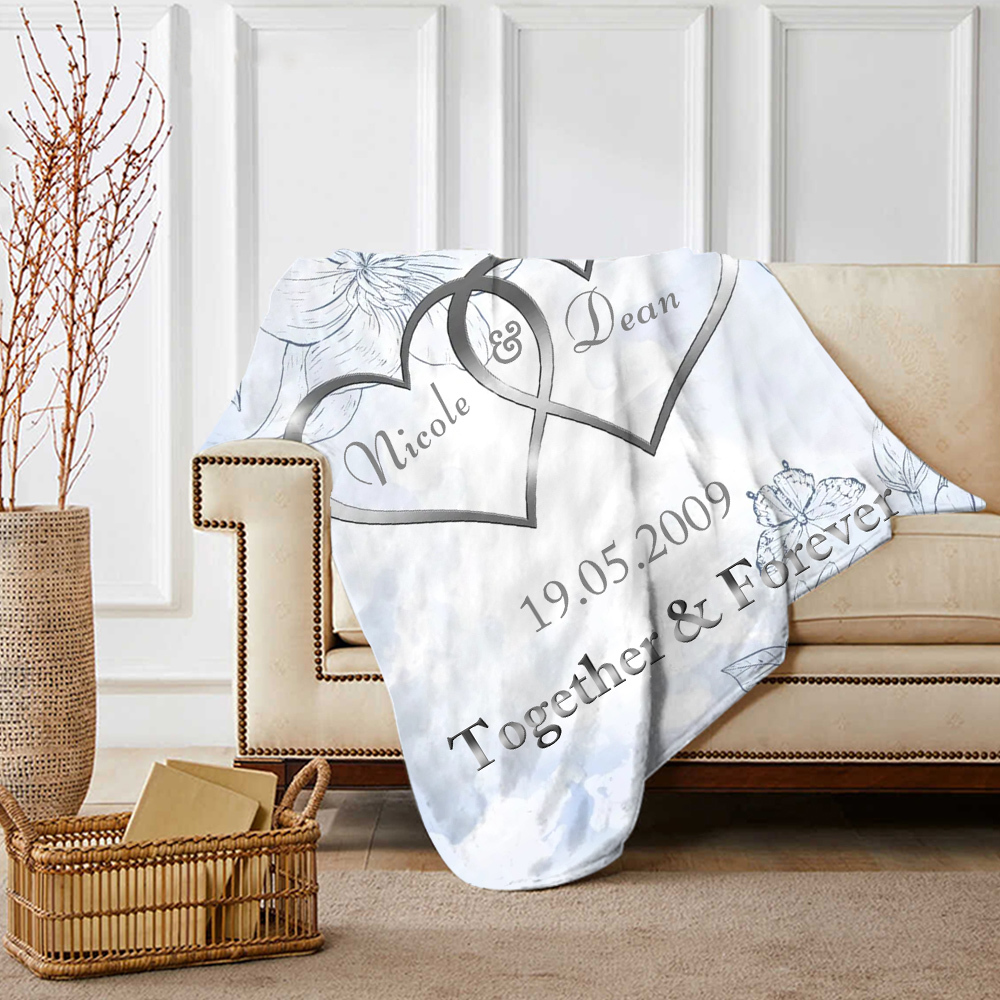 Blue Personalised Couple Blanket Custom 2 Names & Date & Text Blanket Love Valentine's Day Gifts for Him/Her-Jessemade AU