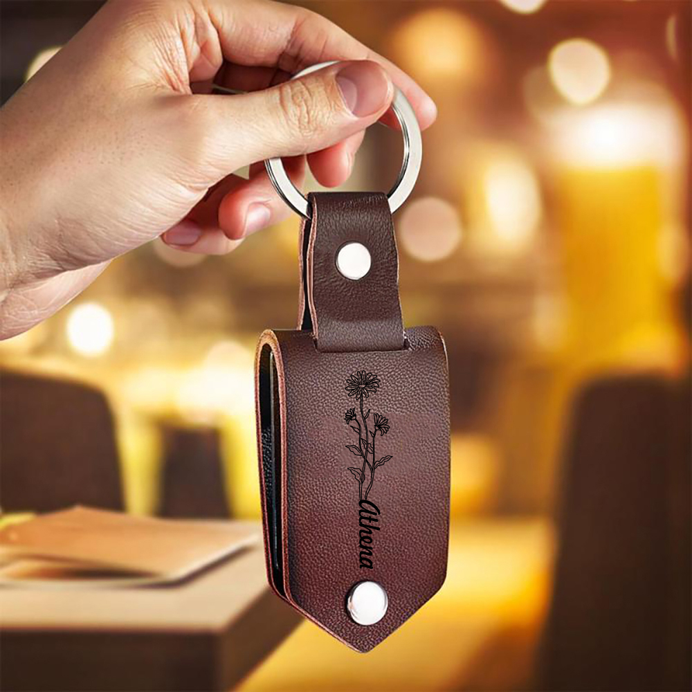 Personalised Photo & Birth Flower &  Name Keychain Leather Keychain - I Know You've Loved Me As Long As I've Lived-Jessemade AU