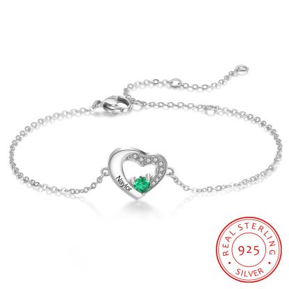Personalised Heart Bracelet With 1 Birthstone Engraved Names Bracelet Gift For Women-Jessemade AU