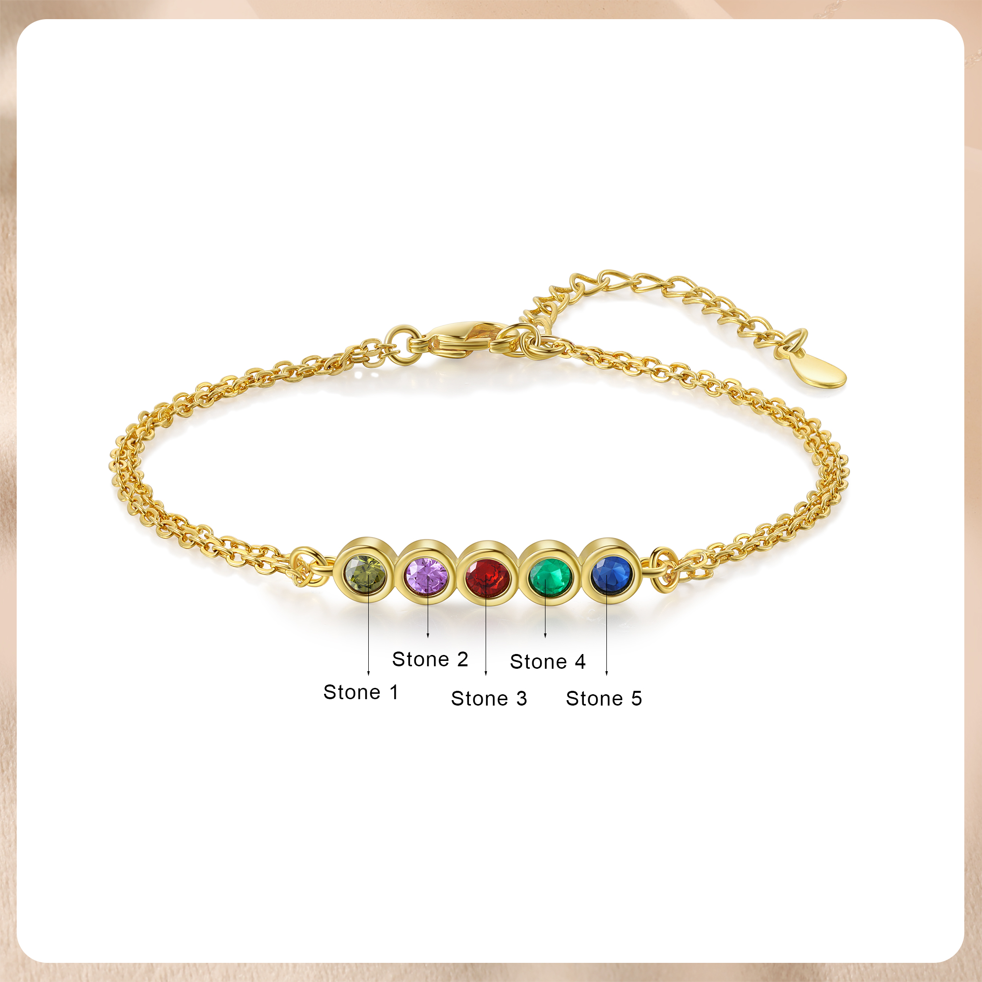 Personalised Bracelet Custom 5 Birthstones Adjustable Bracelet Gifts for Ladies Girls-Jessemade AU