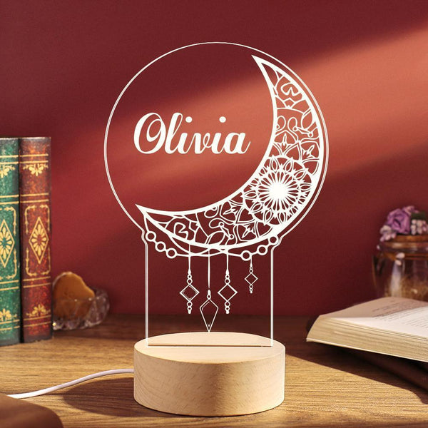 Personalised Moon Wooden Night Light Custom Name Gifts For Kids-Jessemade AU