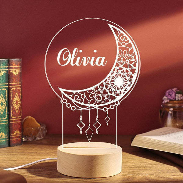 Personalised Moon Wooden Night Light Custom Name Gifts For Kids-Jessemade AU