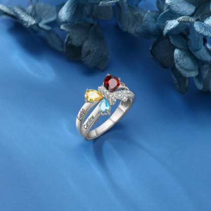 Personalised Butterfly Ring With 3 Birthstones Engraved Names Ring Gifts For Her-Jessemade AU