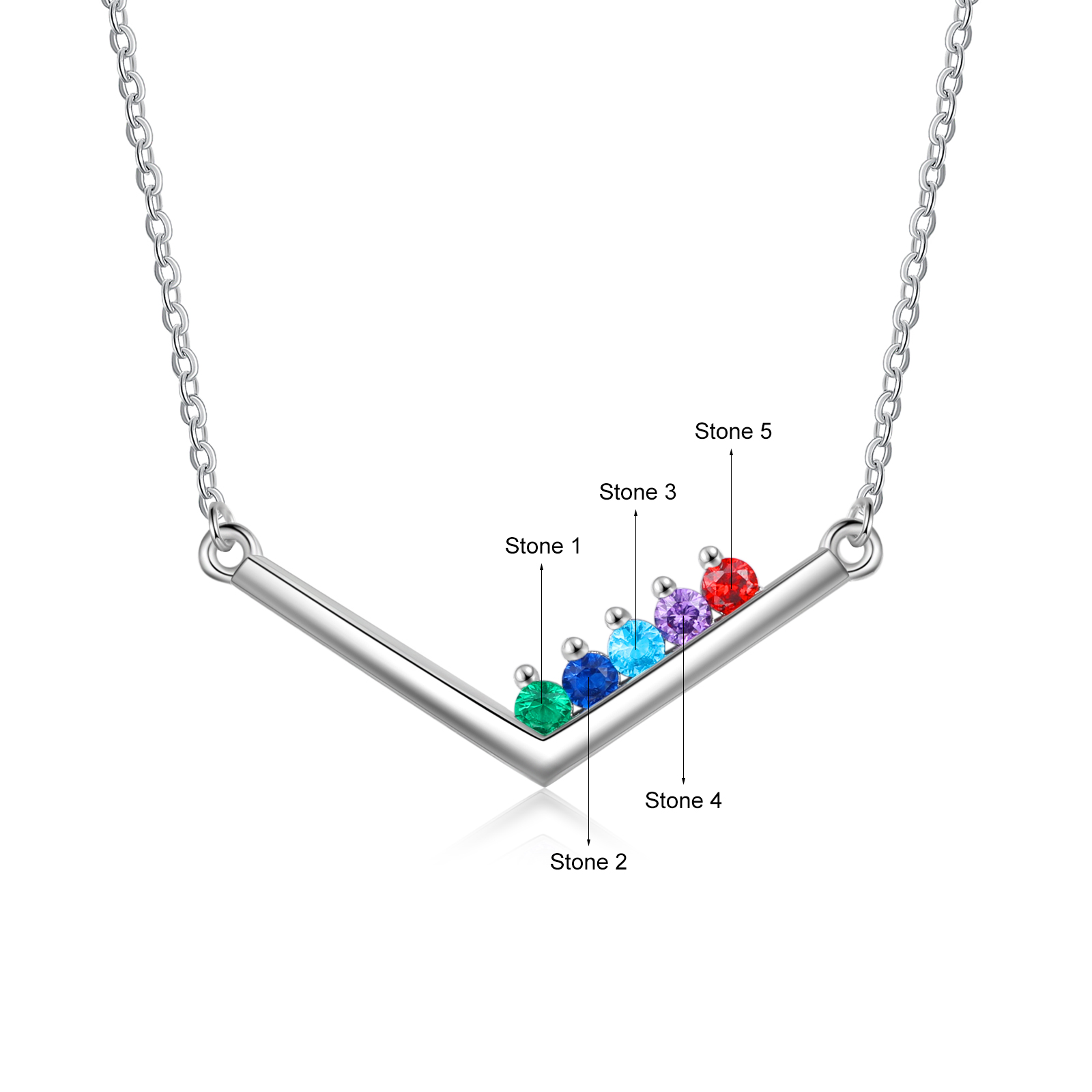 V Shape Necklace with Family Birthstone Personalised 5 Stones Family Necklace For Her-Jessemade AU