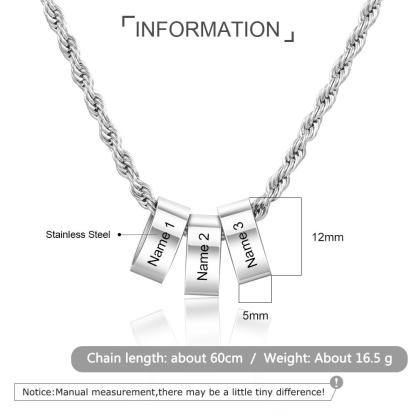 Personalised Men Pendant Necklace with 3 Beads Engraved 3 Names Custom Gifts for Him-Jessemade AU