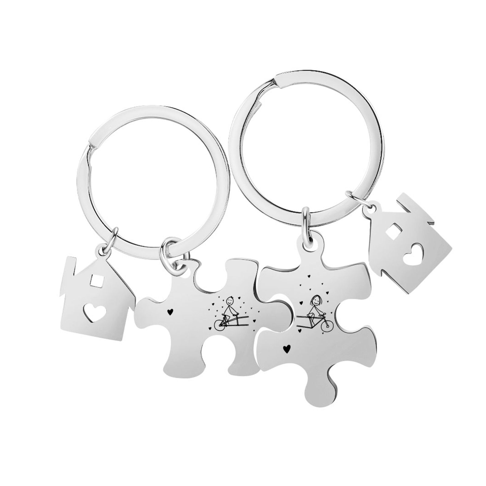 2 PCS Couple Keychain Set Custom 2 Names & Date Keyring Puzzle Keychains Valentine's Day Personalised Gift for Him/Her-Jessemade AU