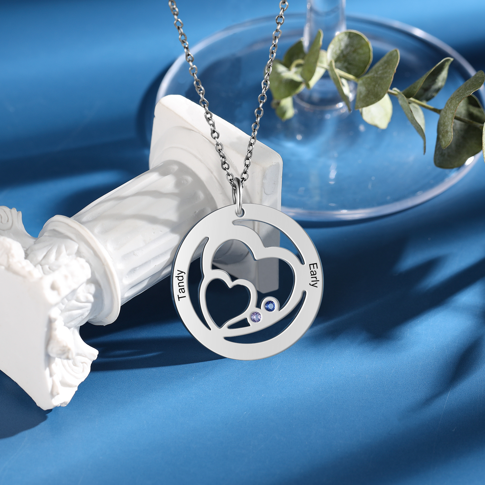 Personalised Heart Necklace With 2 Birthstones Engraved Names Necklace Gifts For Her-Jessemade AU