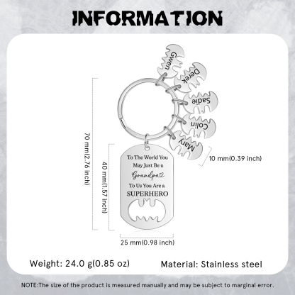 You Are A Superhero Keychain Personalised 5 Names Bat Keychain Engraved Gift for Dad/Grandpa/Grandad/Mom/Mum-Jessemade AU