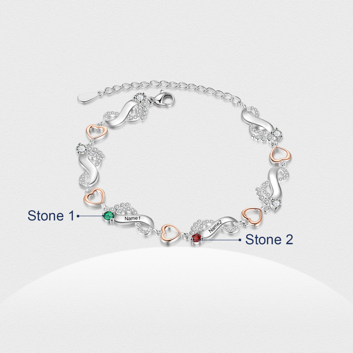 Personalised Baby Feet Bracelet Custom 2 Birthstones Heart Bracelet Gifts For Women-Jessemade AU