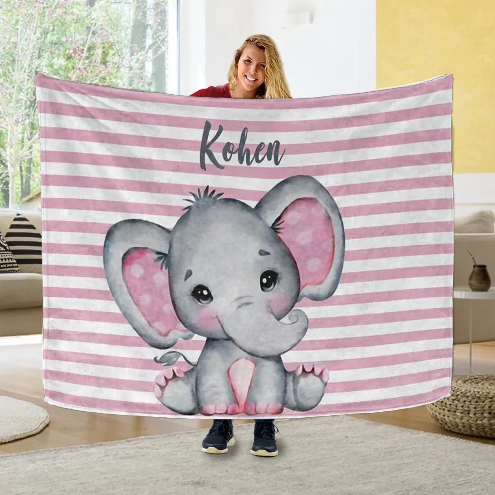 Personalised Baby Elephant Blanket Custom Name Gifts For Kids-Jessemade AU