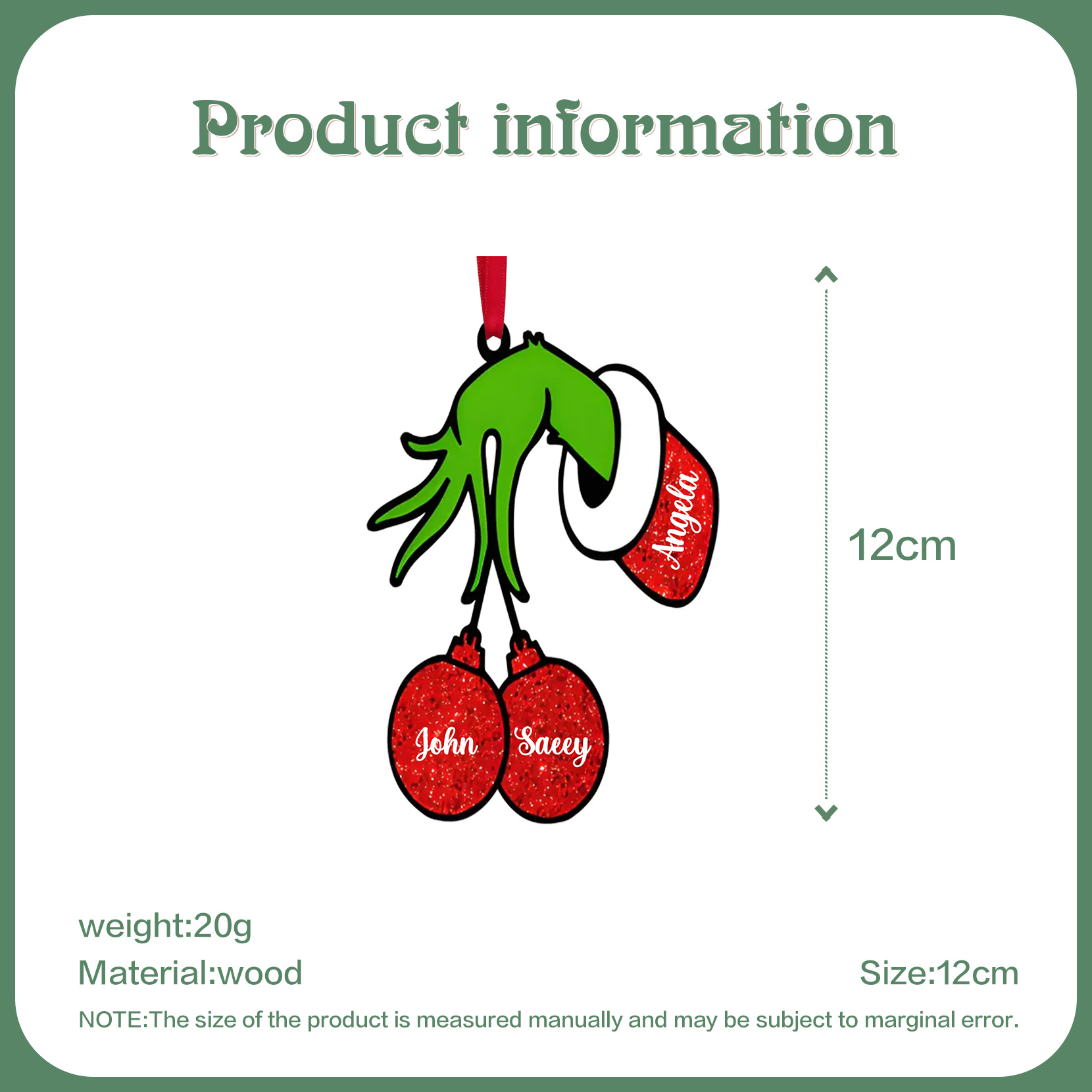 3 Names -Personalised Wooden Christmas Ornaments Customised Name Grinch Christmas Ornament Gifts for Family Friends-Jessemade AU