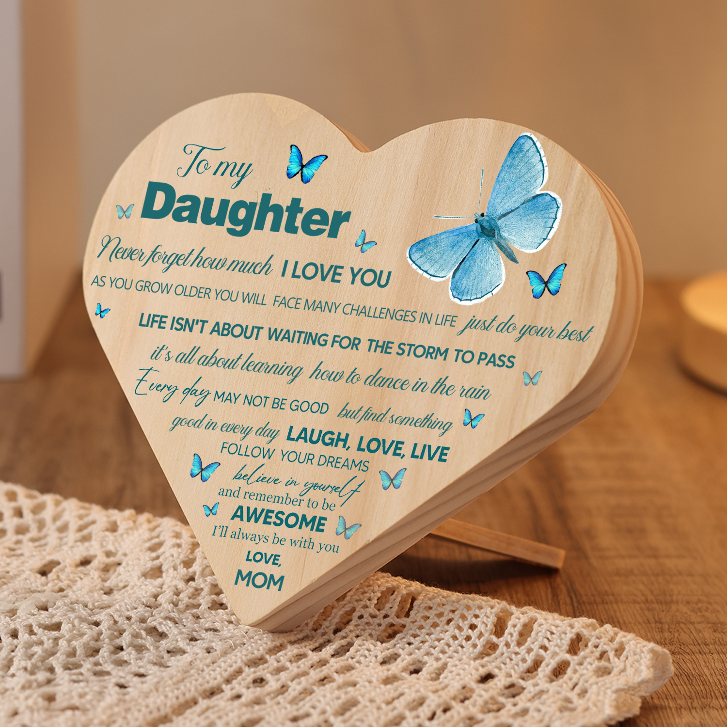 To My Daughter Wooden Heart Keepsake Desktop Ornament-Never Forget That How Much I Love You-Jessemade AU