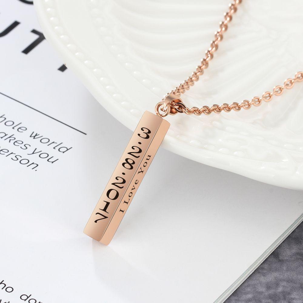 Personalised 4 Sides 3D  Vertical Bar Necklace-Jessemade AU