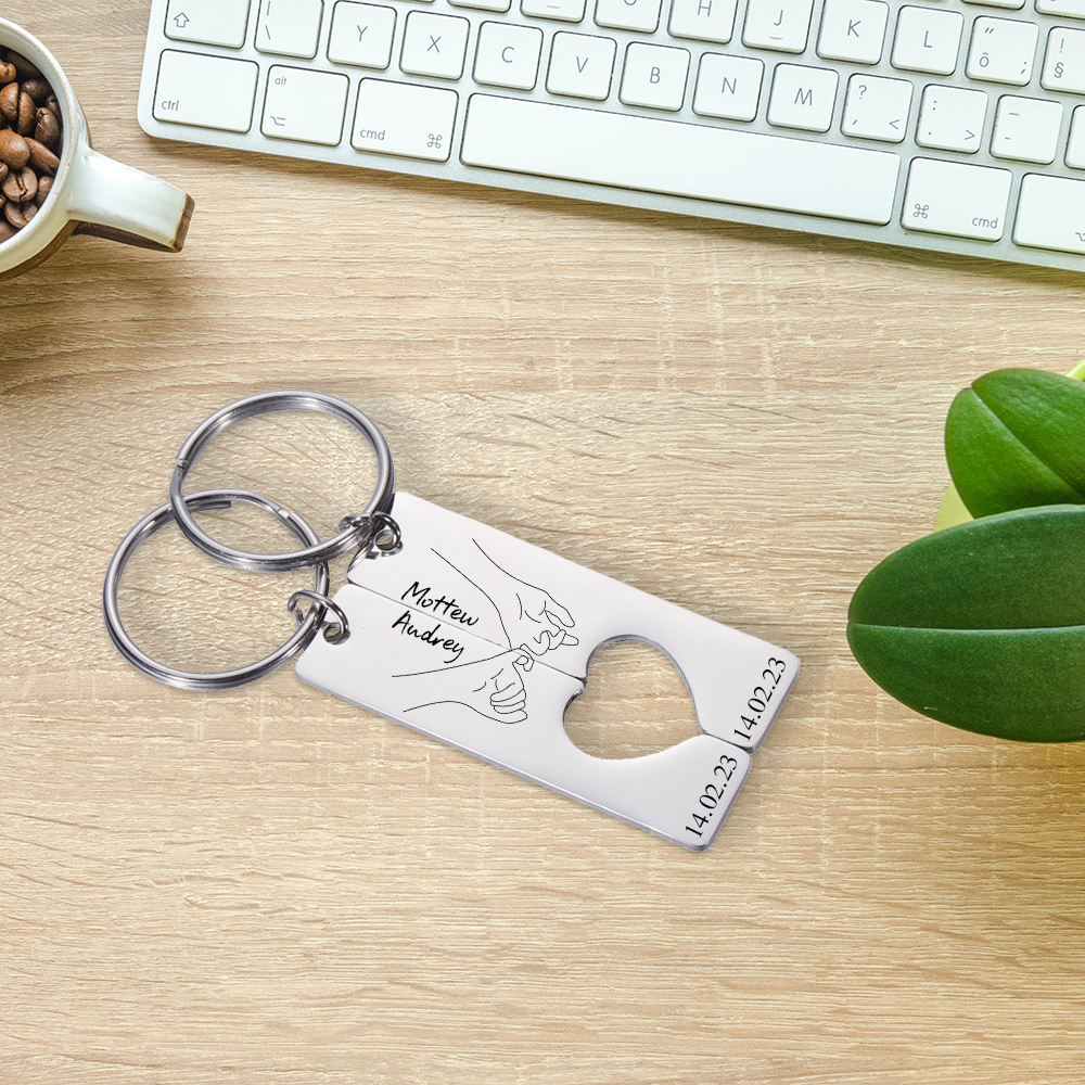 Personalised Couple Pinky Promise Keychain Set Customised Names & Date Matching Couple Keyring Valentine's Day Gifts For Couples-Jessemade AU
