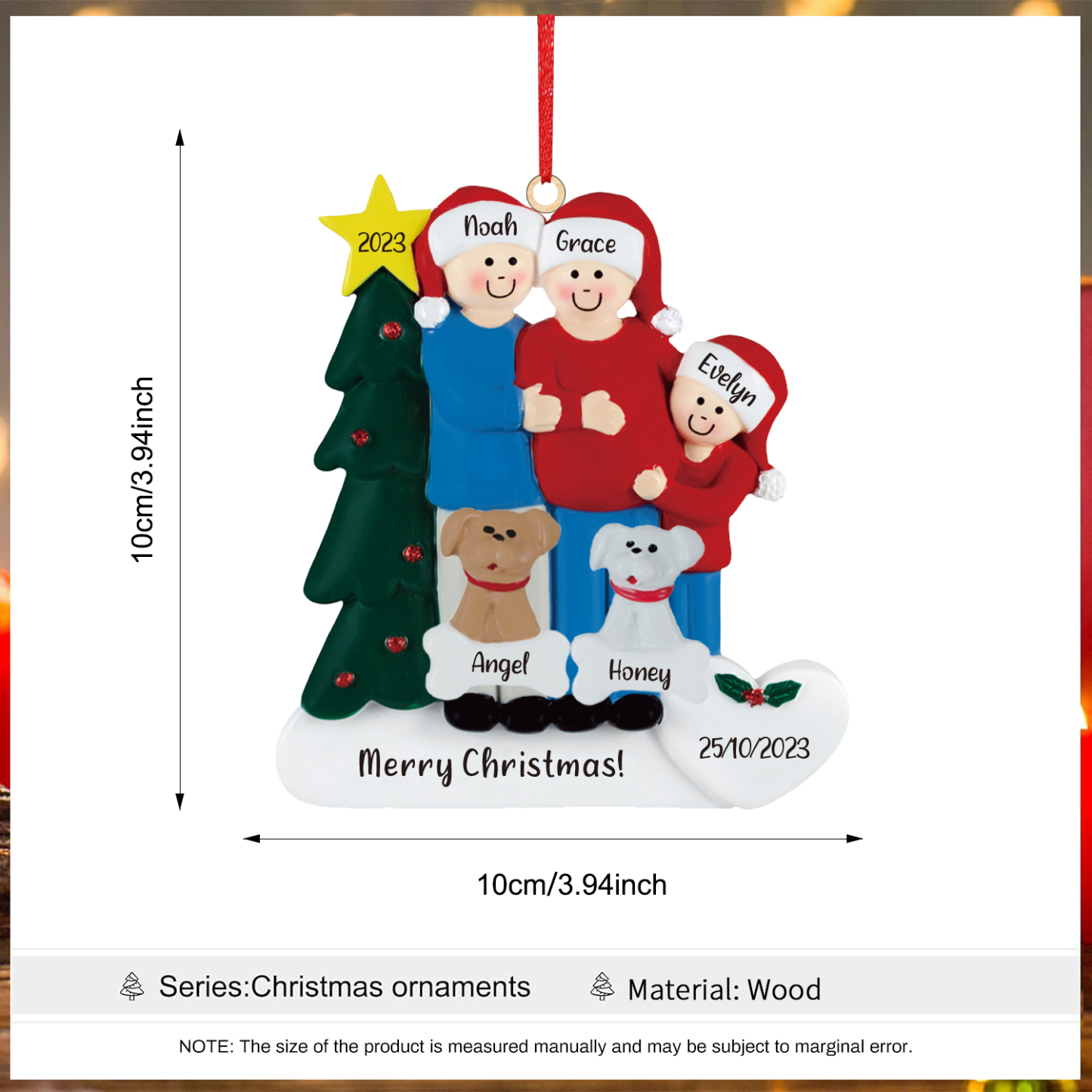 5 Names - Personalised Wooden Christmas Ornaments with Pet Names Customised Text & Date Xmas Decor Gifts for Family Friends-Jessemade AU