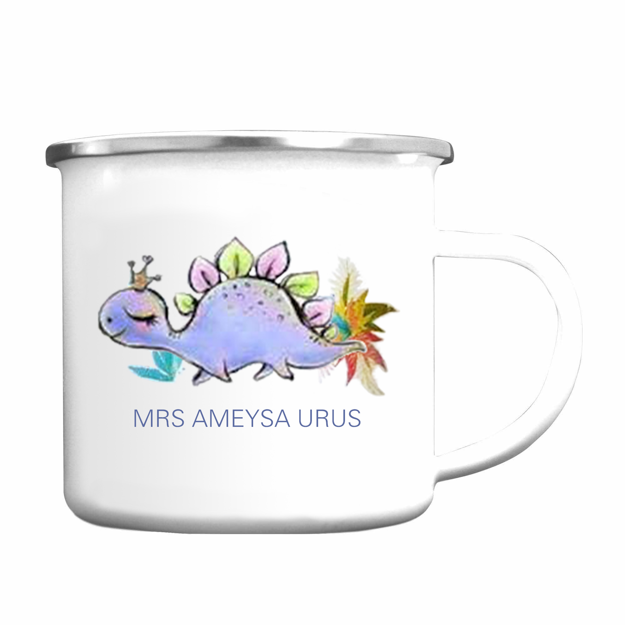 Personalised Enamel Mug Customised Name Dinosaur Cup Camping Mug Birthday Gift for Kids - Stegosaurus-Jessemade AU